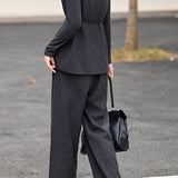 Commuter Irregular Overlap Vest Knit Top And Trousers Three-Piece Set