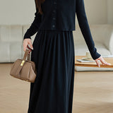 Elegant Monochrome Outfit - Camisole Dress + Knit Cardigan