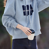 Casual Hooded Drawstring Letter Drop‑Shoulder Long‑Sleeve Sweatshirt