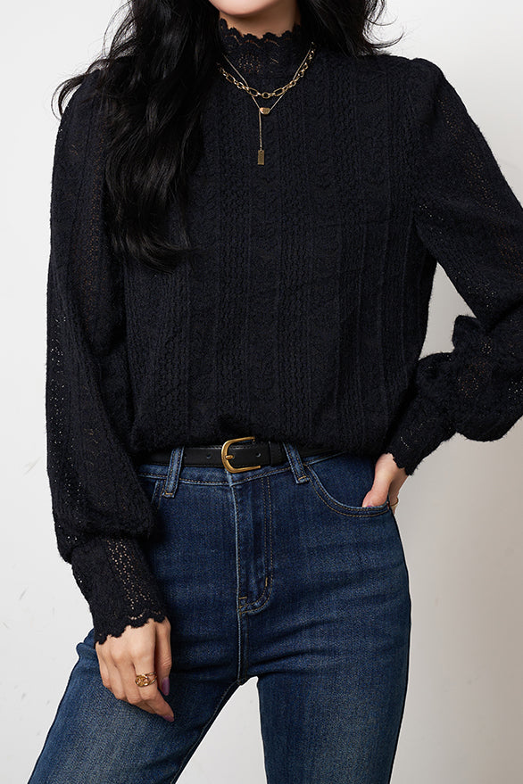 スカラップハイネック透かしレースニット　4色入 - liwisi