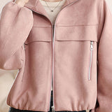 Elegant Commuter Small Stand Collar Zipper Long‑Sleeve Jacket