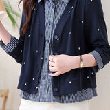 Exquisite Elegant Fake Two-Piece Lapel Polka Dot Long Sleeve Shirt