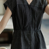 Skipper Collar Striped Docking Linen Dress