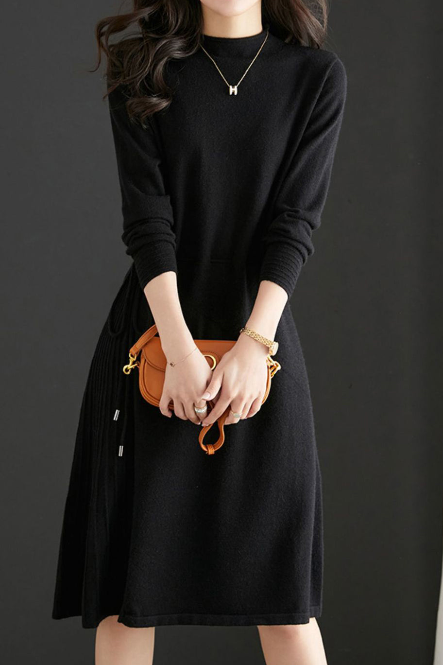 Off Neck Drawstring Flare Knit Dress - 3 Colors Available - liwisi