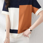 Casual Square Color Block Short Sleeve T-Shirt - liwisi