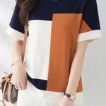 Casual Square Color Block Short Sleeve T-Shirt - liwisi