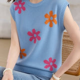 Casual Floral Pattern Knit Sweater - liwisi