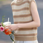 Casual Striped Color Block Knit Sweater - liwisi