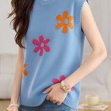 Casual Floral Pattern Knit Sweater - liwisi