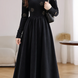 Elegant Graceful V‑Neck Beaded Long‑Sleeve Spliced Dress