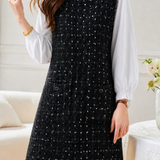 Exquisite Elegant Ruffled Crew Neck Spliced Lantern Long-Sleeve Dress