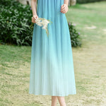 Casual Pleated Gradient Spaghetti Dress - liwisi