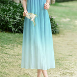 Casual Pleated Gradient Spaghetti Dress - liwisi