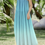 Casual Pleated Gradient Spaghetti Dress - liwisi