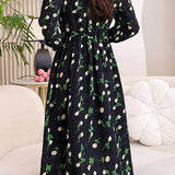 Elegant Ruffled Floral Drawstring Dress