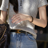 Key Neck Button Decor Knit Top