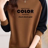 Casual Color Block Letter Print Raglan Long Sleeve Sweatshirt