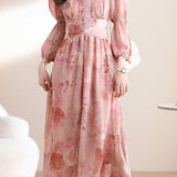 Early Autumn Exquisite Floral Long-Sleeve Dress - liwisi