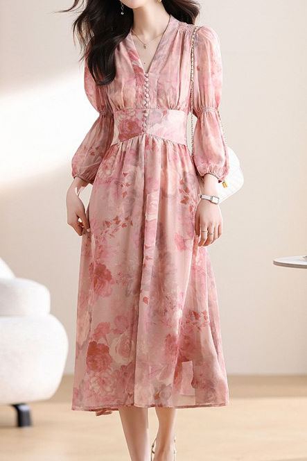 Early Autumn Exquisite Floral Long-Sleeve Dress - liwisi