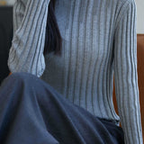 Casual Wavy‑Edge Hollow‑Out Ribbed Mock Neck Knit Top