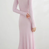 French Elegant Waist Cinched Ruffled Hem Knit Dress