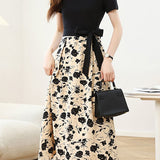 Elegant Spliced Printed Dress - liwisi