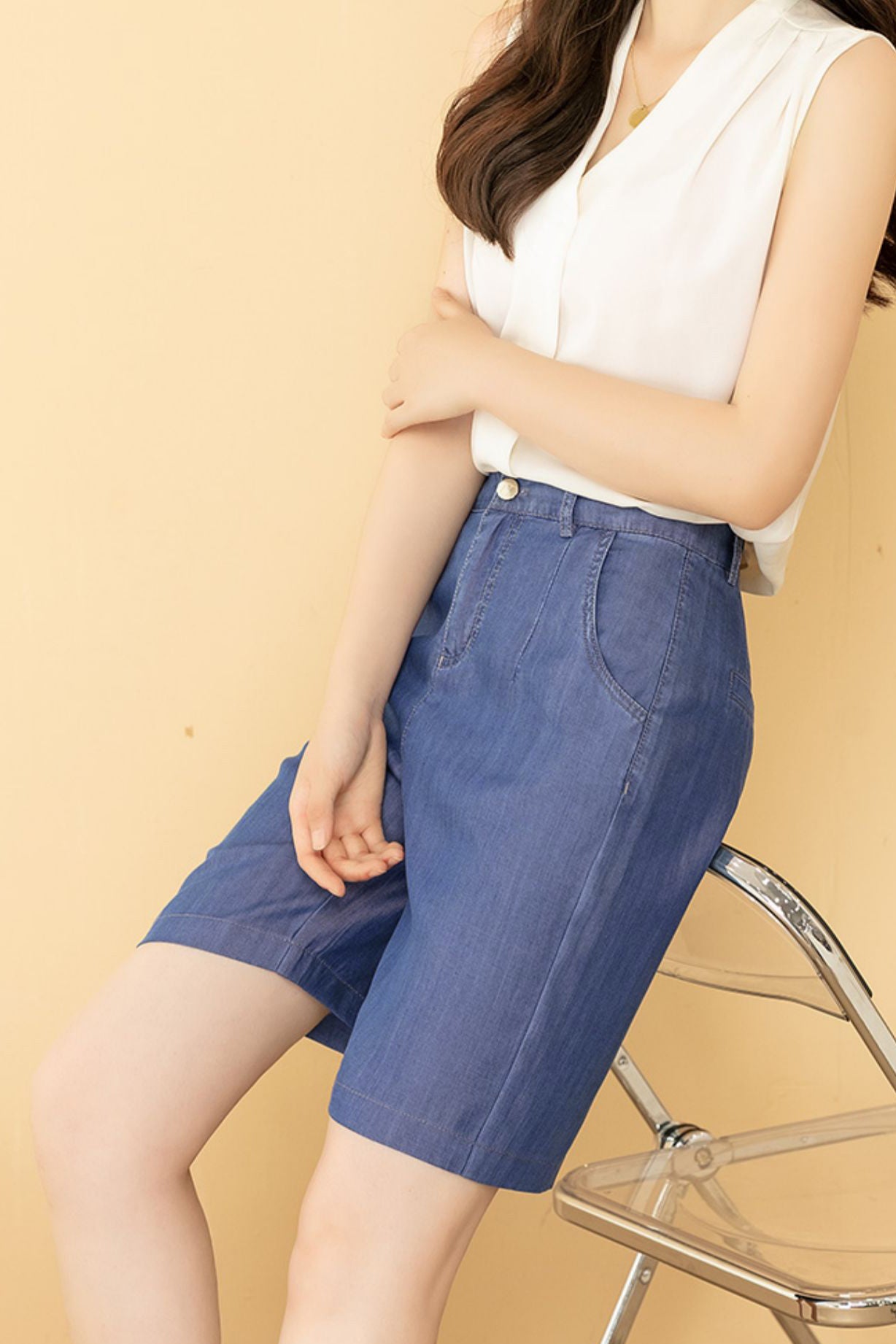 オフィススタイルショートデニムパンツ - liwisi