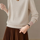 Elegant Pearl Lapel Raglan Sleeve Knit Sweater