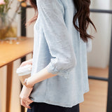 V-Neck Star Pattern Lace Hem Short Sleeve Blouse with Lining