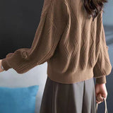 Elegant Loose Lantern Sleeve 3D Flower Pullover Sweater