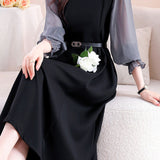 Exquisite Elegant Ruffled Stand‑Collar Spliced Long‑Sleeve Dress