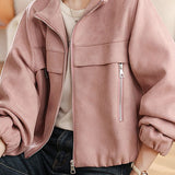 Elegant Commuter Small Stand Collar Zipper Long‑Sleeve Jacket