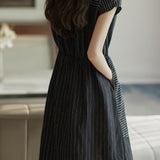Skipper Collar Striped Docking Linen Dress