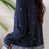 Exquisite Elegant Fake Two-Piece Lapel Polka Dot Long Sleeve Shirt