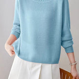 Casual Hollow‑Out Spliced Ribbed Knit Sweater