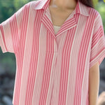 Casual Half Placket V-Neck Short Sleeve Shirt - liwisi