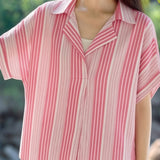 Casual Half Placket V-Neck Short Sleeve Shirt - liwisi