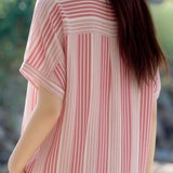 Casual Half Placket V-Neck Short Sleeve Shirt - liwisi