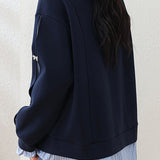 Casual Youthful Crew Neck Striped Spliced Fake‑Two‑Piece Long‑Sleeve Sweatshirt