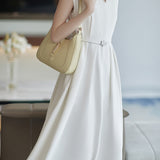 Skipper Collar Buckle Belted Flare Dress with Lining - 2 Colors Available