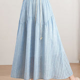 Elegant High Waist Elastic Waist A-line Midi Skirt