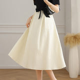 Bi-Color Square Neck Tie-Belted Flare Dress with Lining