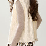 Exquisite Crew Neck Sleeveless Knit Vest With Beaded Tassel Details