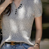 Key Neck Button Decor Knit Top