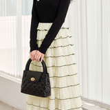French Elegant Crew Neck Color‑Block Fitted Waist Tiered Maxi Dress