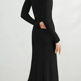 French Elegant Waist Cinched Ruffled Hem Knit Dress