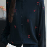Casual Knit Cardigan With Bow Pattern