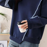 Lace Contrast Round Neck Striped Sleeve Sweatshirt