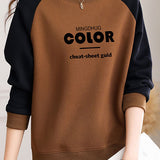 Casual Color Block Letter Print Raglan Long Sleeve Sweatshirt