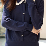 Exquisite Lace Ribbon Lapel Knit Sweater - liwisi